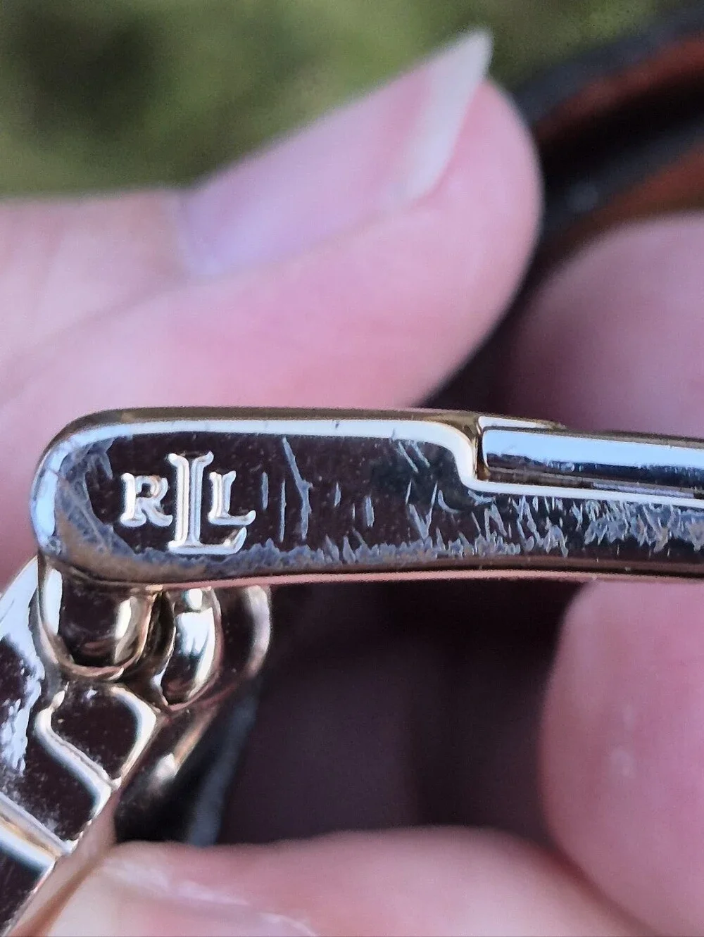 LAUREN RALPH LAUREN REVERSIBLE CROC EMBOSSED BROWN/BLACK LEATHER BELT